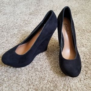 Candies Black Suede Wedges